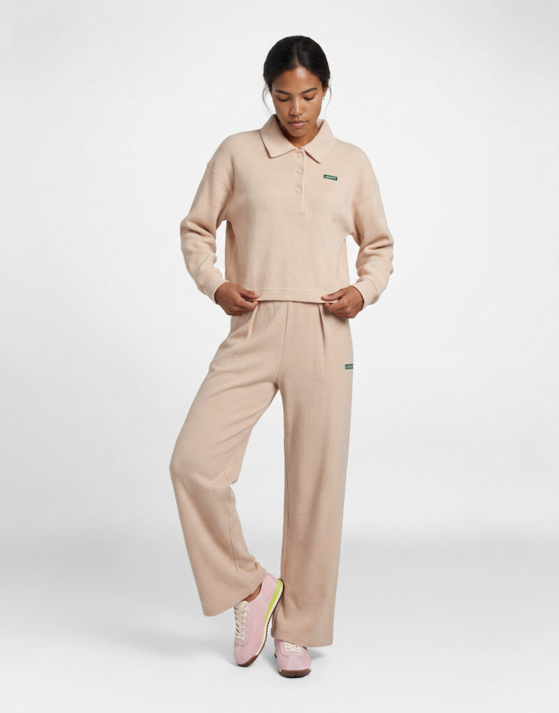 Lacoste Pantalon de surv&ecirc;tement interlock c&ocirc;tel&eacute; avec &eacute;tiquette loose fi Beige Pantalone Sportivo Donna - 2