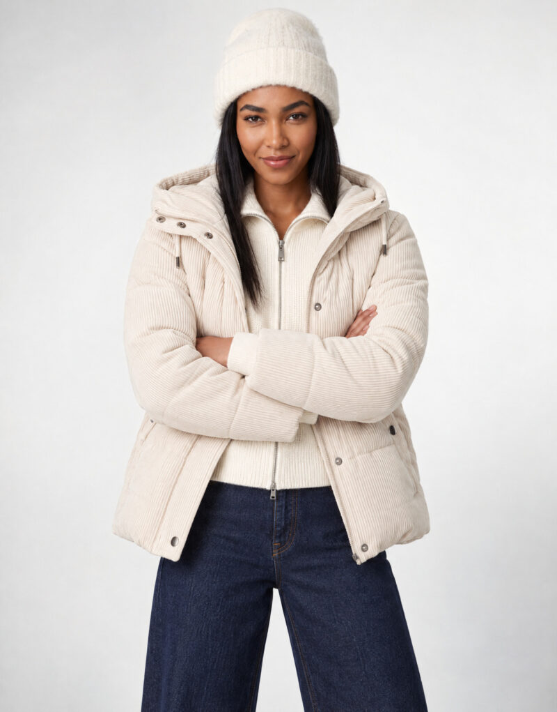 JDY JDYVITA CORD SHORT HOOD PUFFER Beige Piumino Donna - 2