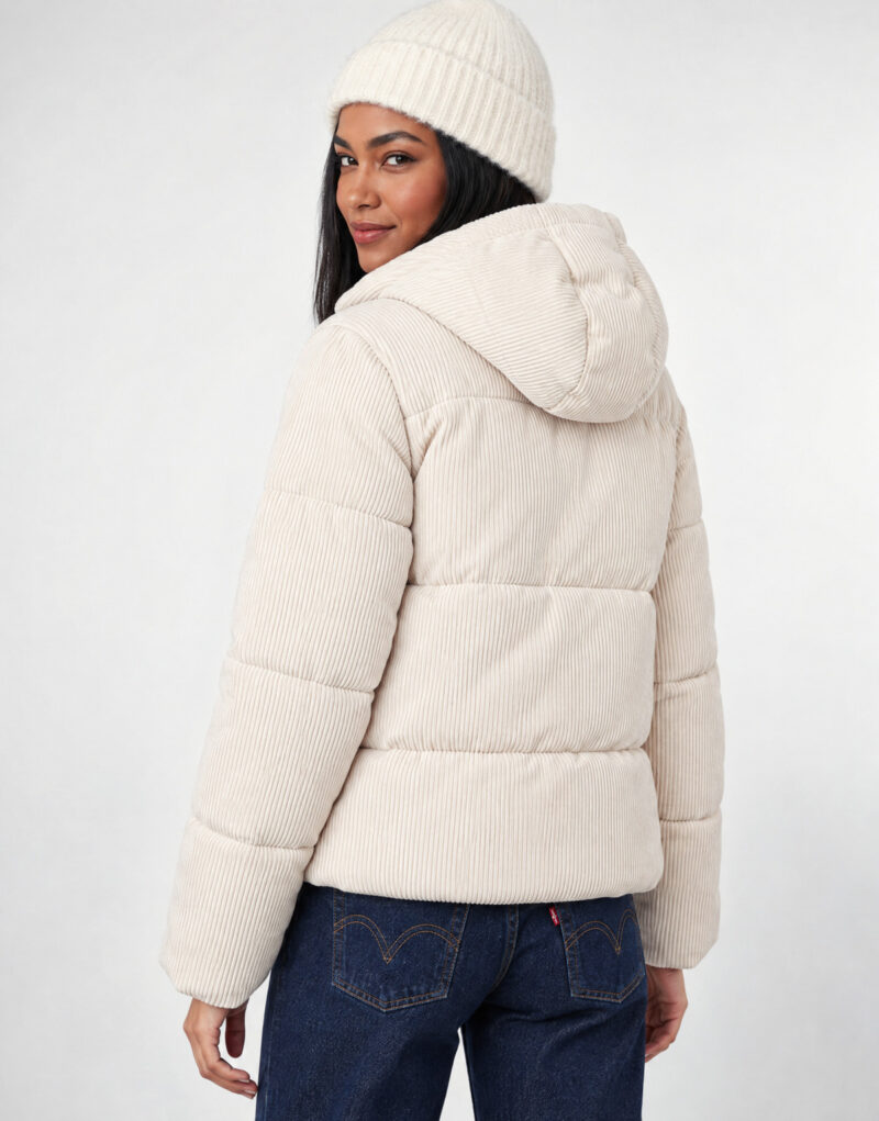JDY JDYVITA CORD SHORT HOOD PUFFER Beige Piumino Donna - 4