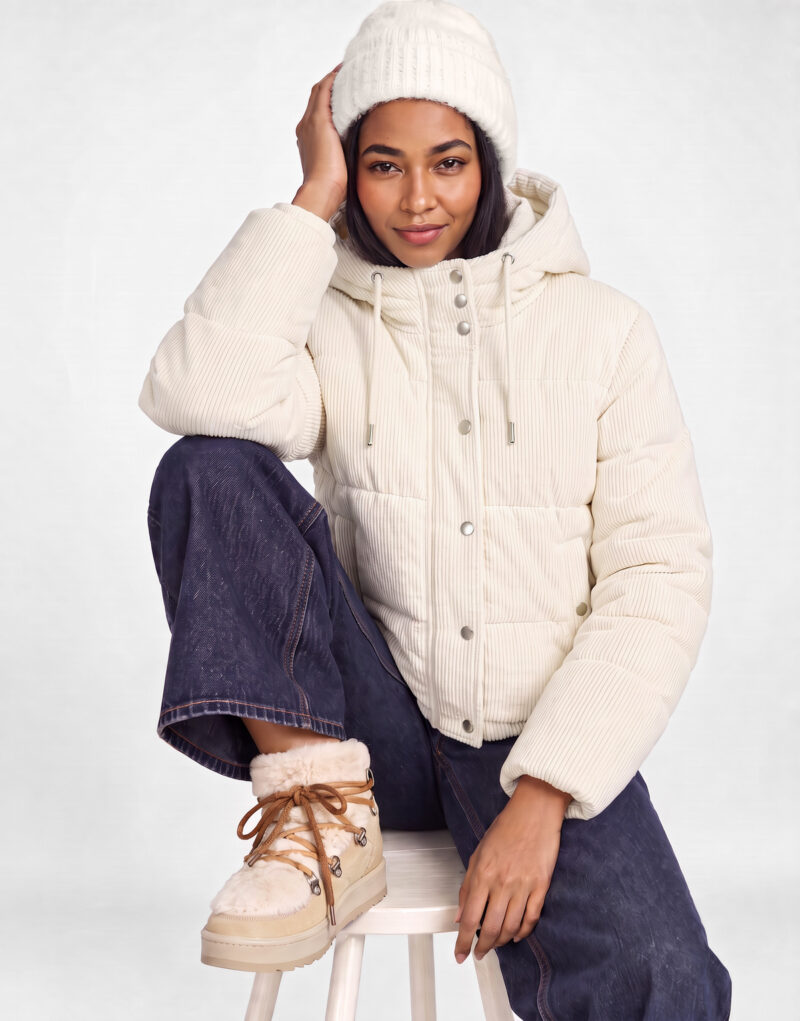 JDY JDYVITA CORD SHORT HOOD PUFFER Beige Piumino Donna - 5