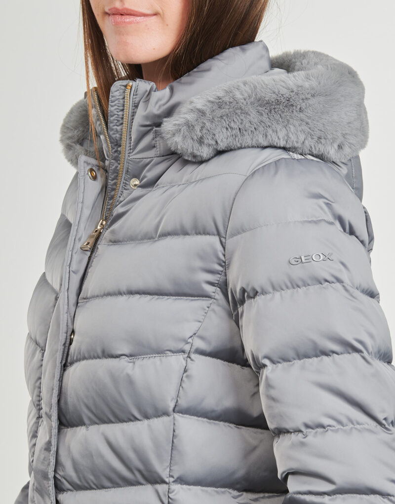 Geox W BETTANIE LONG JKT Grigio Piumino Donna - 5