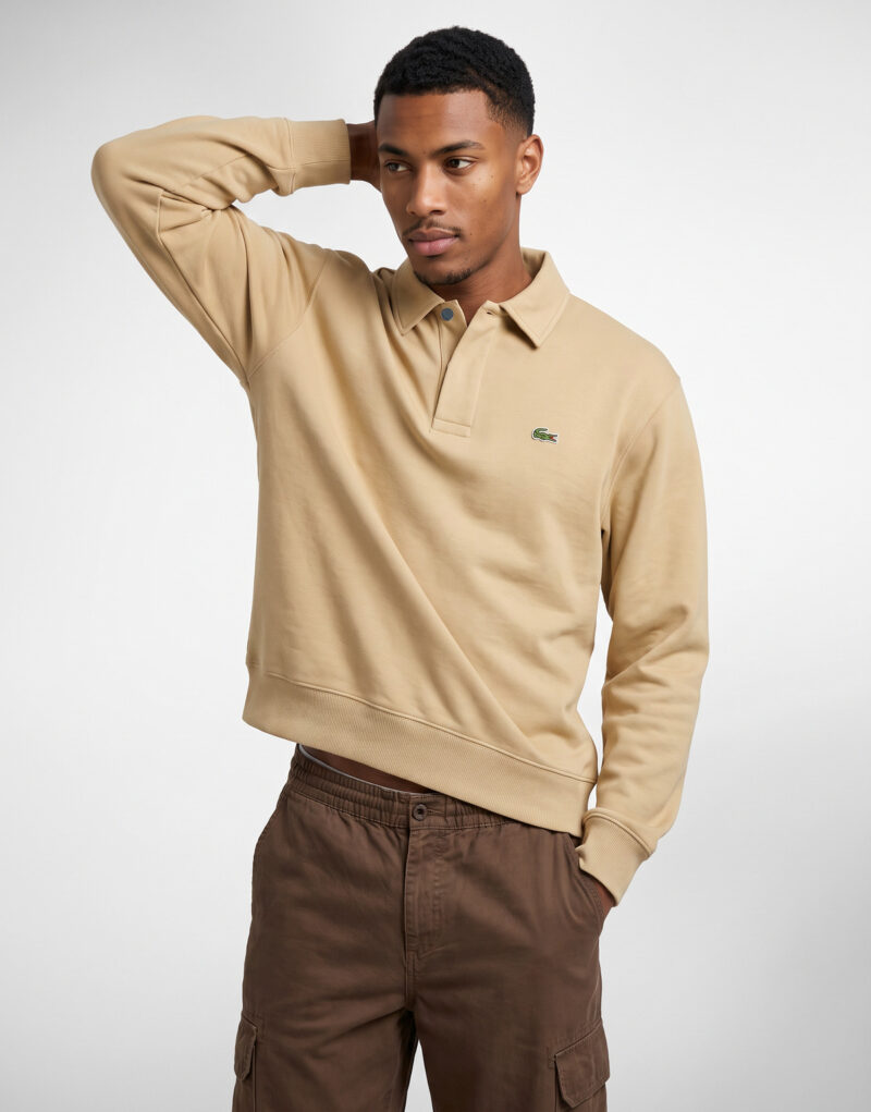 Lacoste Sweatshirt col polo en piqu&eacute; double face Beige Polo maniche lunga Uomo - 2