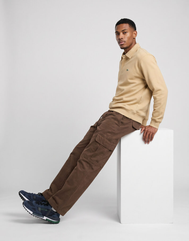 Lacoste Sweatshirt col polo en piqu&eacute; double face Beige Polo maniche lunga Uomo - 3