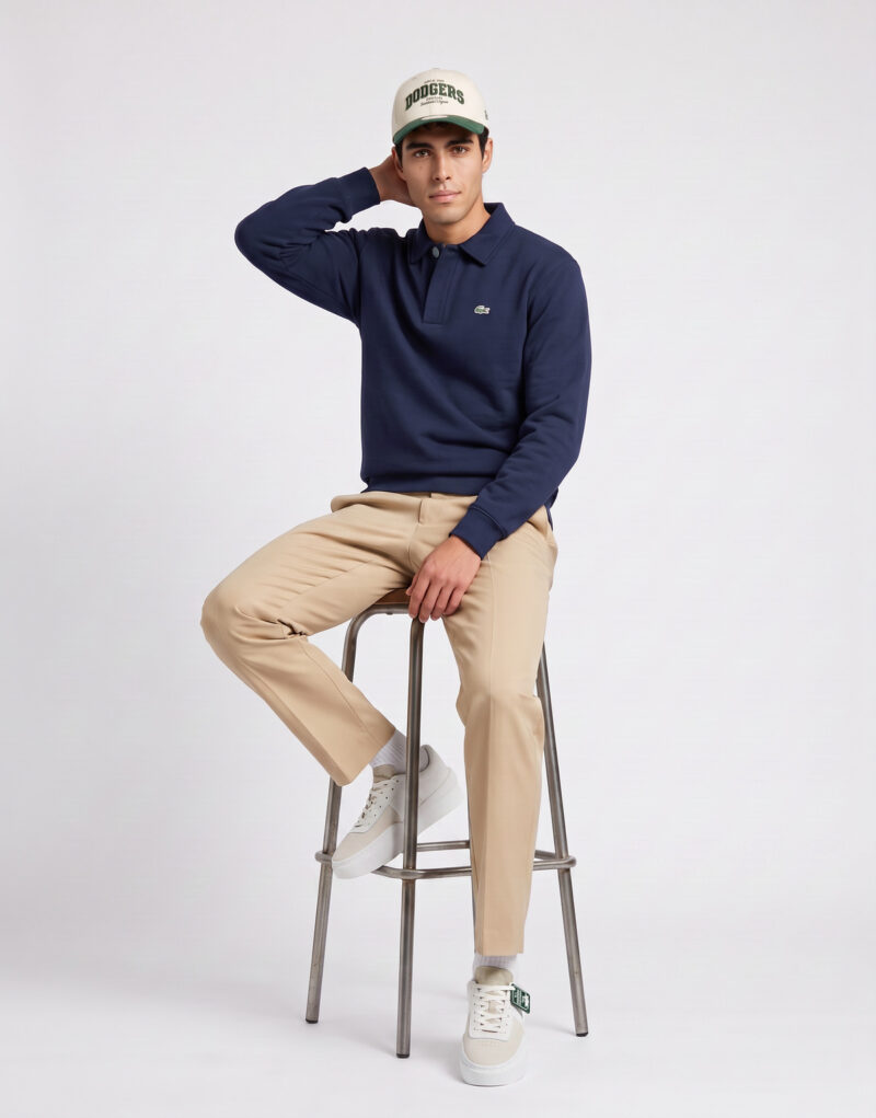 Lacoste Sweatshirt col polo en piqué double face Marine Polo maniche lunga Uomo - 5