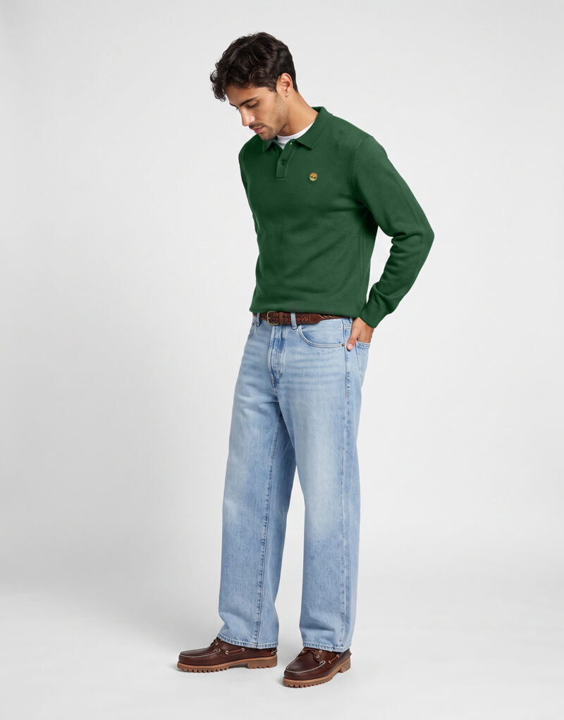 Timberland Cotton Polo Sweater Verde Polo maniche lunga Uomo - 3