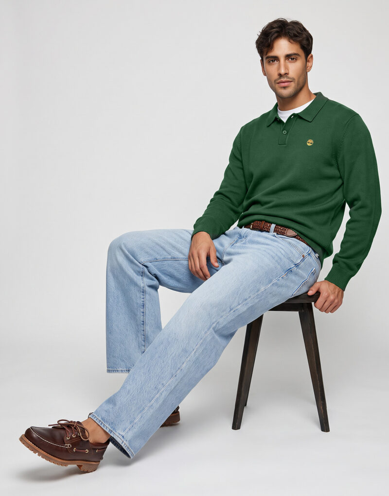 Timberland Cotton Polo Sweater Verde Polo maniche lunga Uomo - 5